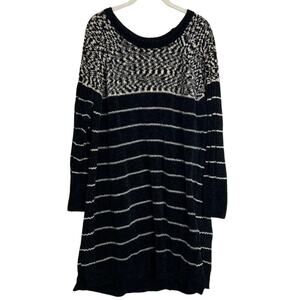 LuLaRoe Womens Sweater Dress XL Black White Striped Chenille Knit Long Sleeve